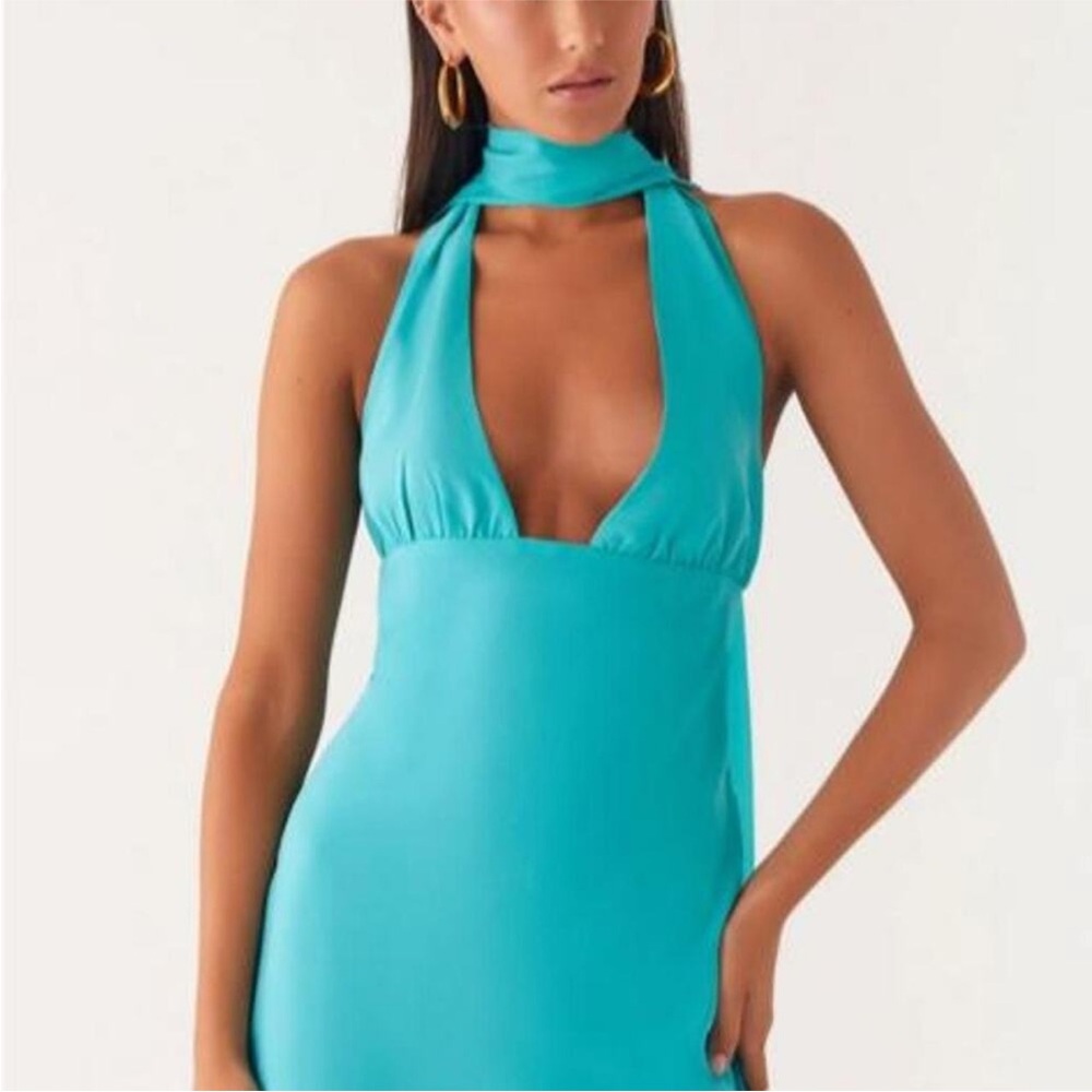 Peppermayo Melisande Scarf Neck Mini Dress in Aqua Blue. Size 4 / US 0 New NWT